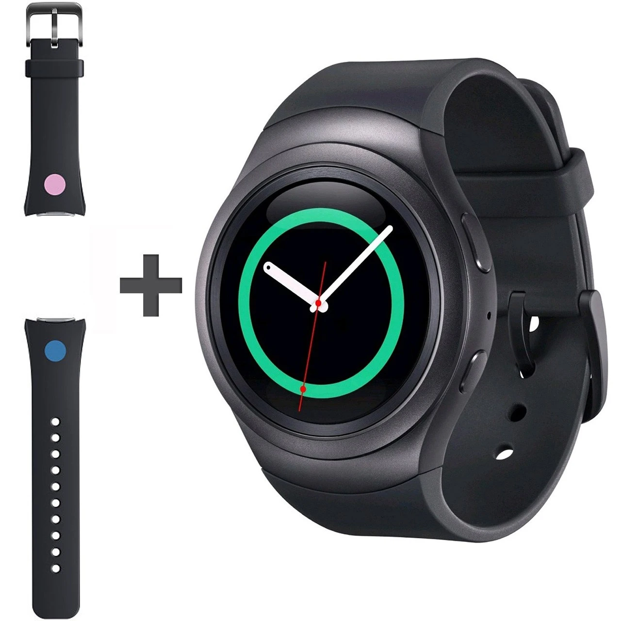 ساعت هوشمند Samsung مدل Gear S2 SM-R720 Dark Gray به همراه بند لاستیکی اضافه
