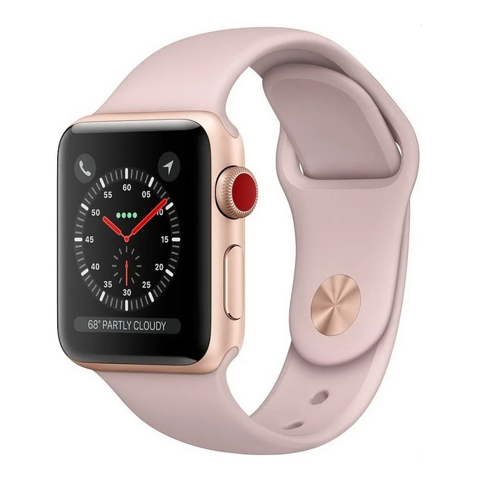 ساعت Apple واچ سری 3 سلولار مدل 38mm Aluminum Gold Case with Pink Sand Sport Band