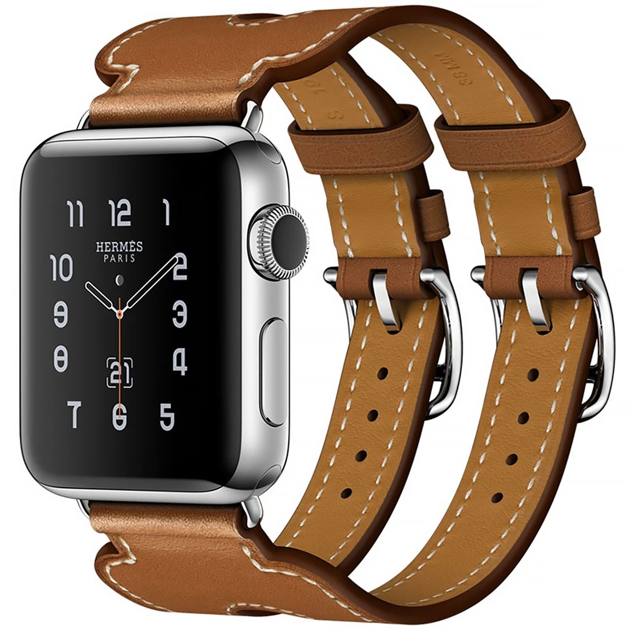 ساعت هوشمند اپل Apple واچ هرمس سری 2 مدل Stainless Steel Case with Fauve Barenia Leather Double Buckle Cuff
